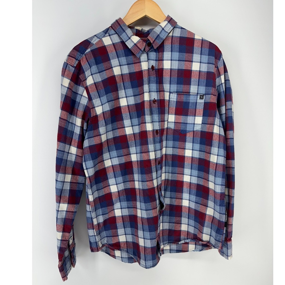 Rip Curl Wallace Flannel Shirt Men Medium Blue Red Plaid Long Sleeve Button Down